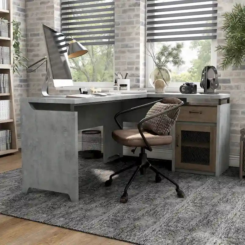 63" L-Shaped Desk with Multi-Storage & Metal Accents