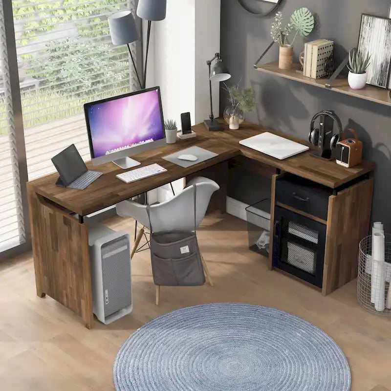 63" L-Shaped Desk with Multi-Storage & Metal Accents
