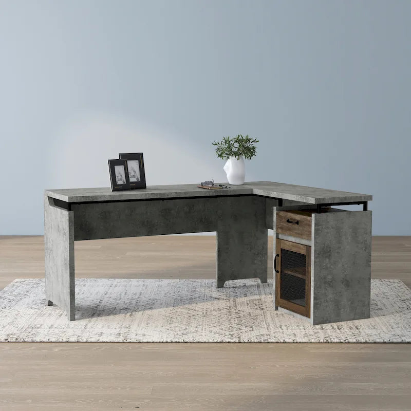 63" L-Shaped Desk with Multi-Storage & Metal Accents