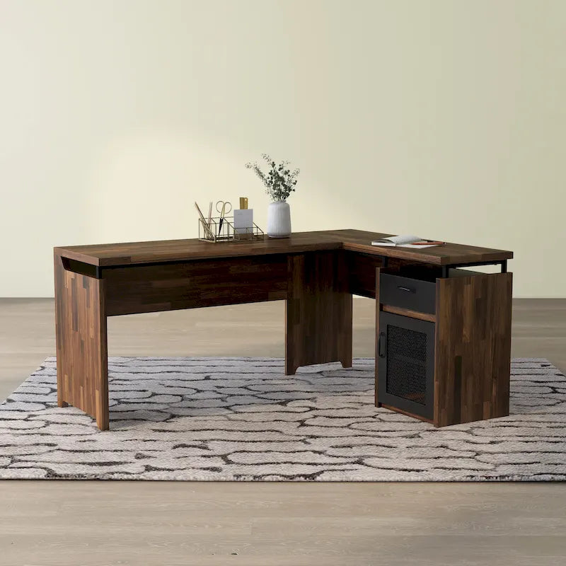 63" L-Shaped Desk with Multi-Storage & Metal Accents