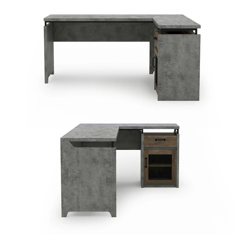 63" L-Shaped Desk with Multi-Storage & Metal Accents