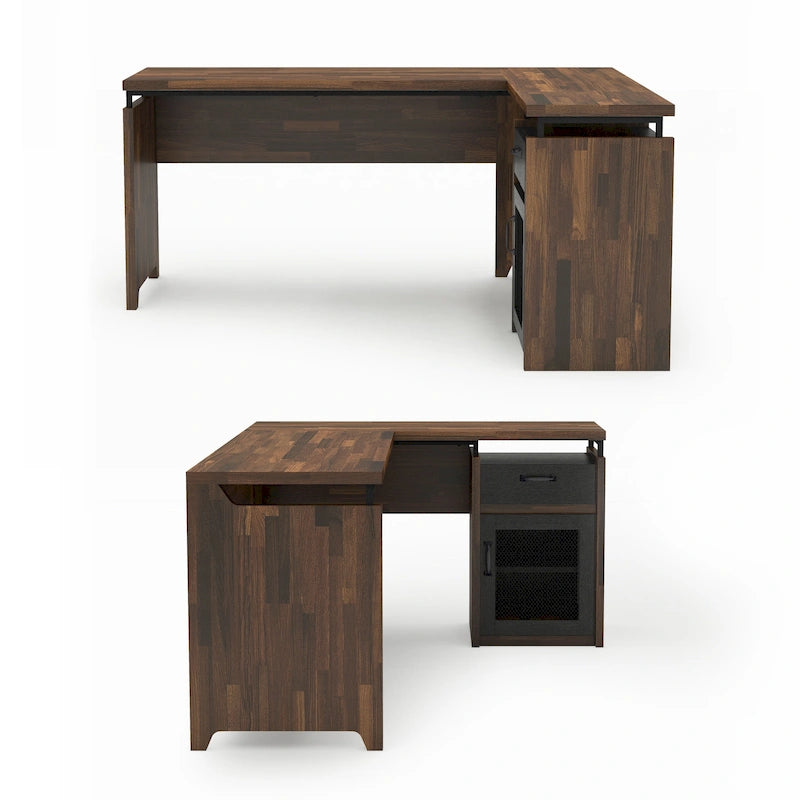63" L-Shaped Desk with Multi-Storage & Metal Accents