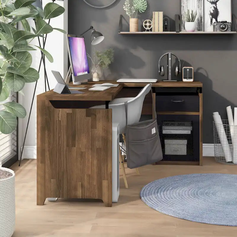 63" L-Shaped Desk with Multi-Storage & Metal Accents