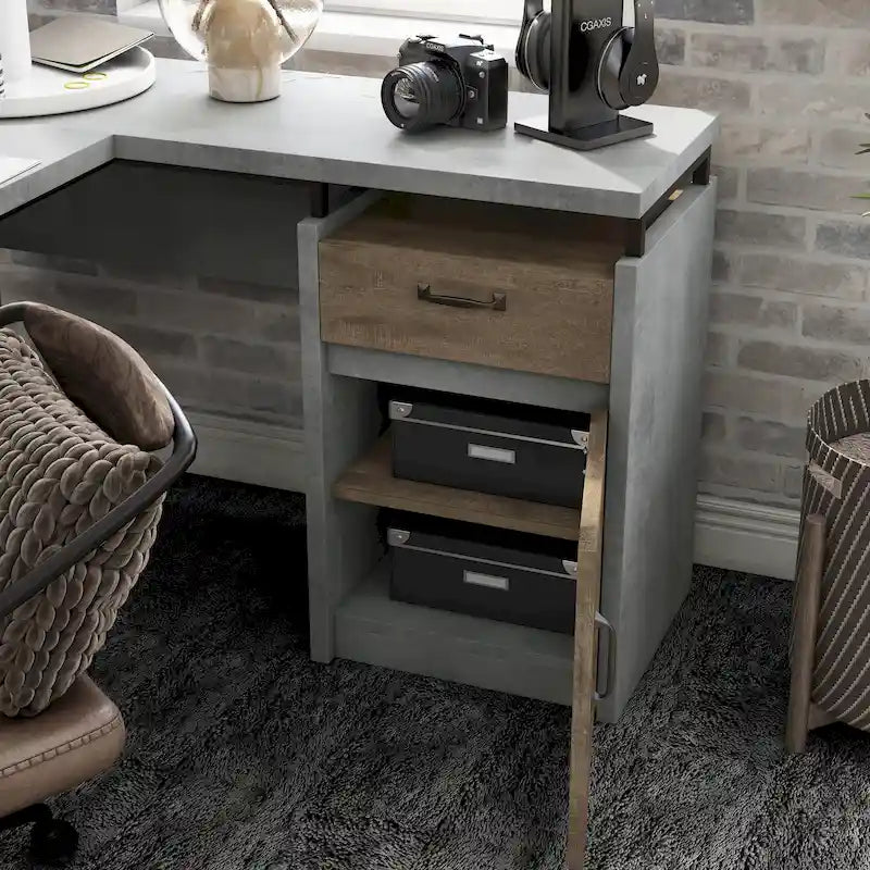 63" L-Shaped Desk with Multi-Storage & Metal Accents
