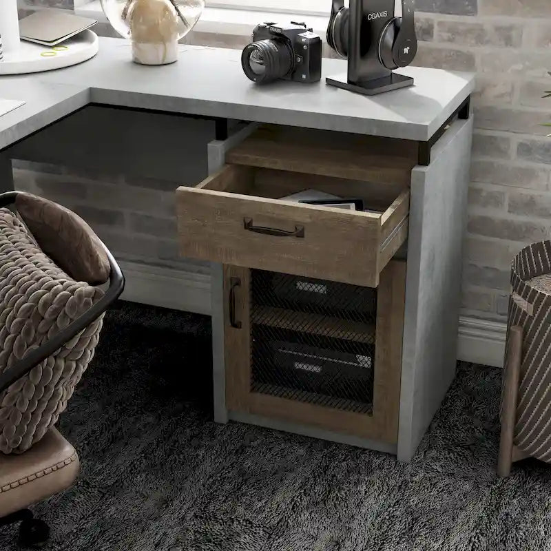 63" L-Shaped Desk with Multi-Storage & Metal Accents