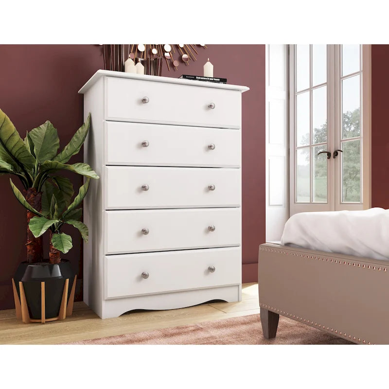 100% Solid Pine Wood 5-Drawer Chest with Choice of Knobs