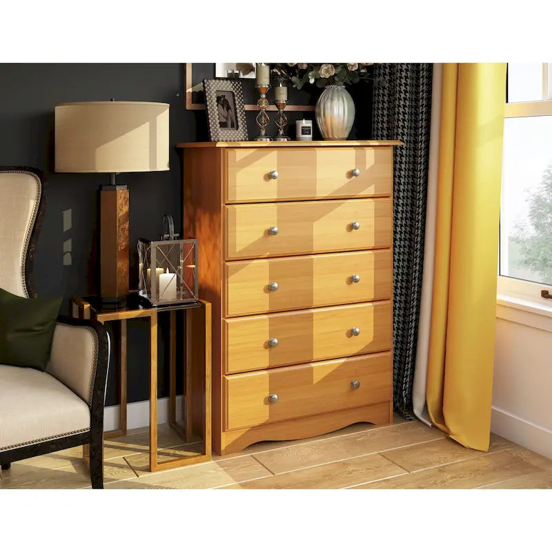 100% Solid Pine Wood 5-Drawer Chest with Choice of Knobs