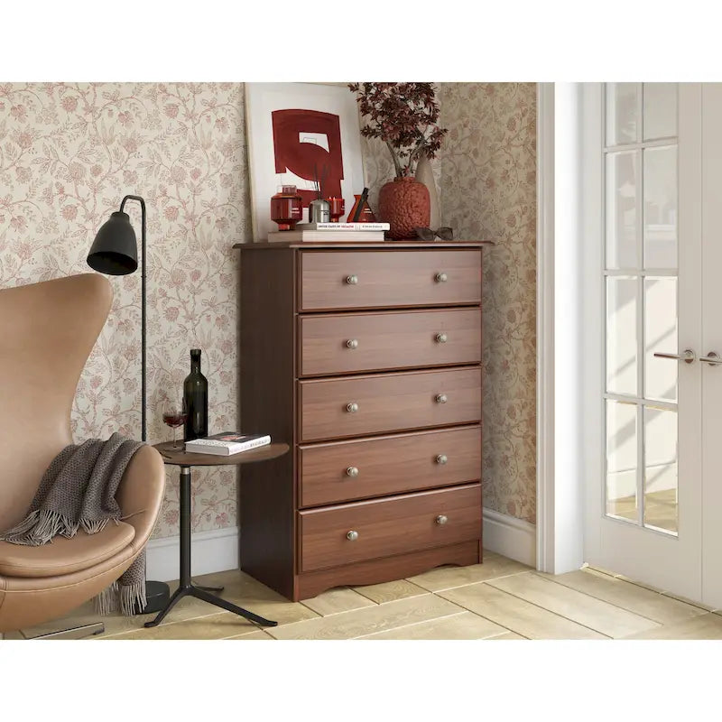 100% Solid Pine Wood 5-Drawer Chest with Choice of Knobs