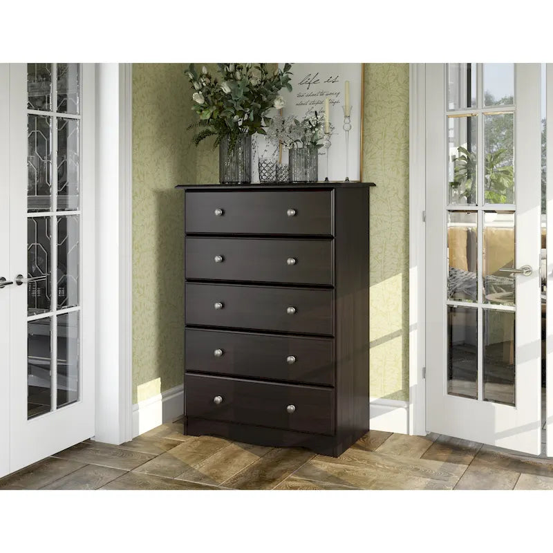 100% Solid Pine Wood 5-Drawer Chest with Choice of Knobs
