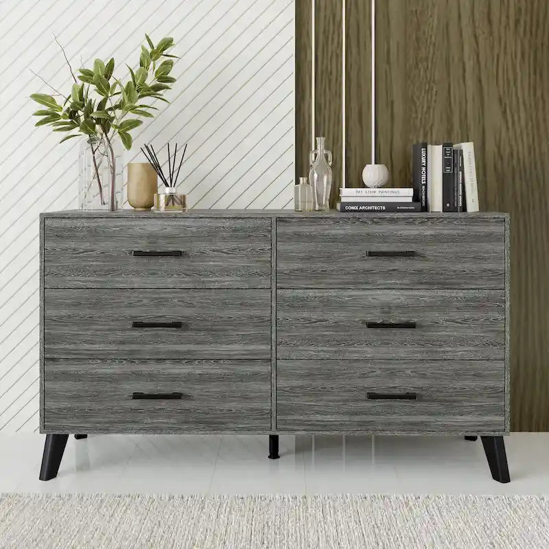 6-Drawer Solid Wood Dresser with Tapered Legs