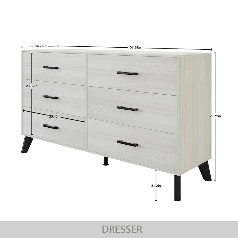6-Drawer Solid Wood Dresser with Tapered Legs