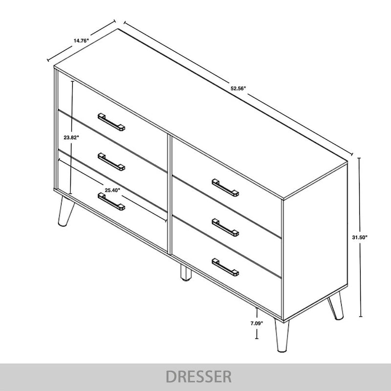 6-Drawer Solid Wood Dresser with Tapered Legs