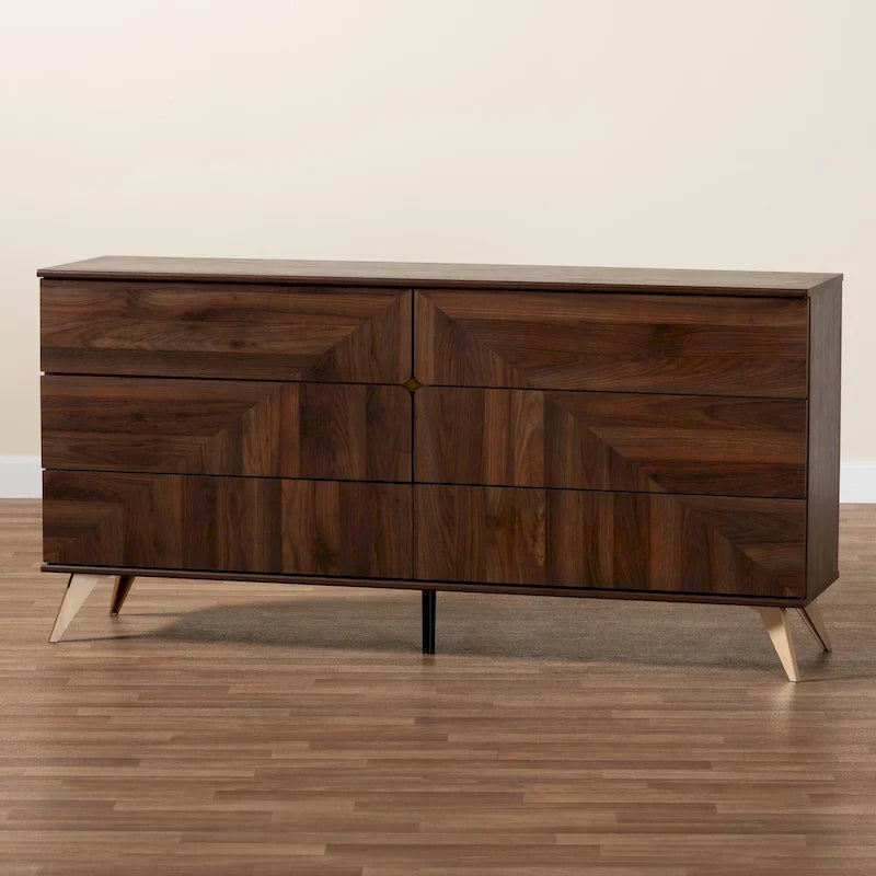 Mid-Century Modern 6-Drawer Dresser with Angled Legs