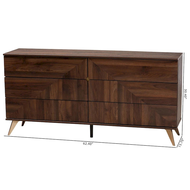 Mid-Century Modern 6-Drawer Dresser with Angled Legs
