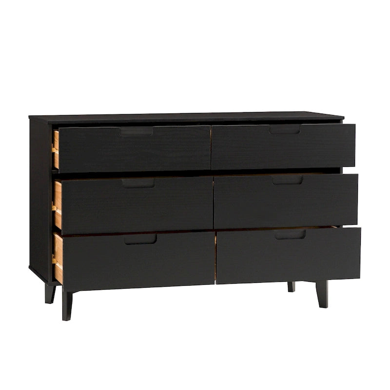 Mid-Century Modern Solid Pine Wood 6-Drawer Dresser