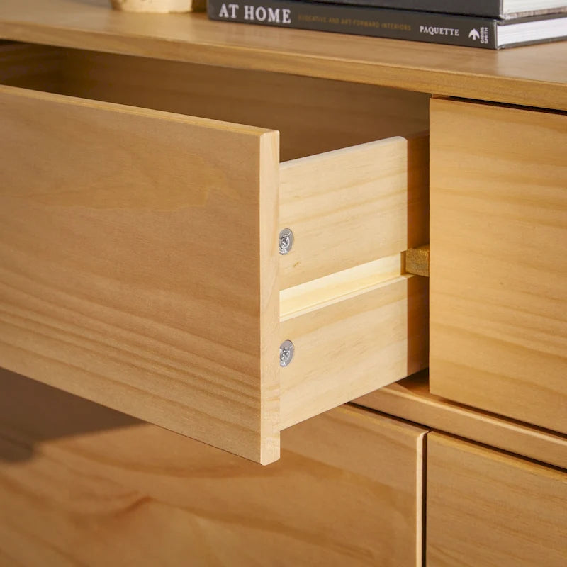 Mid-Century Modern Solid Pine Wood 6-Drawer Dresser