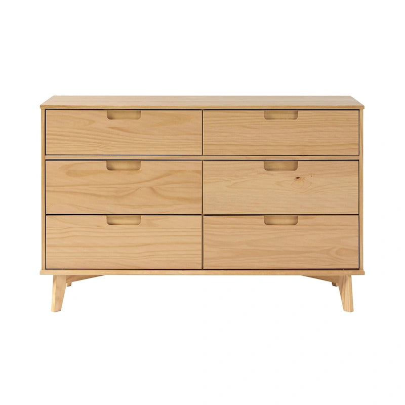 Mid-Century Modern Solid Pine Wood 6-Drawer Dresser