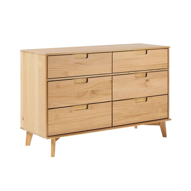Mid-Century Modern Solid Pine Wood 6-Drawer Dresser