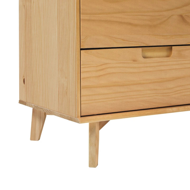 Mid-Century Modern Solid Pine Wood 6-Drawer Dresser