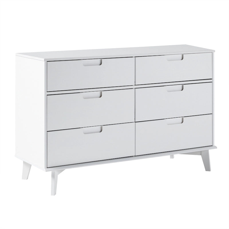 Mid-Century Modern Solid Pine Wood 6-Drawer Dresser
