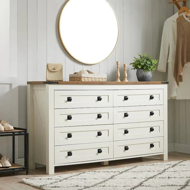 8-Drawer Rustic Barn Door Dresser with Metal Accents