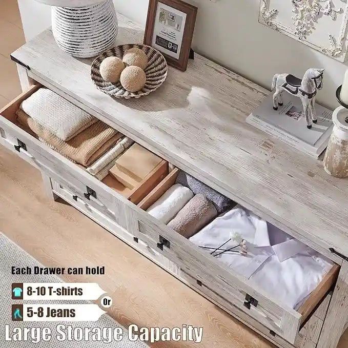 8-Drawer Rustic Barn Door Dresser with Metal Accents