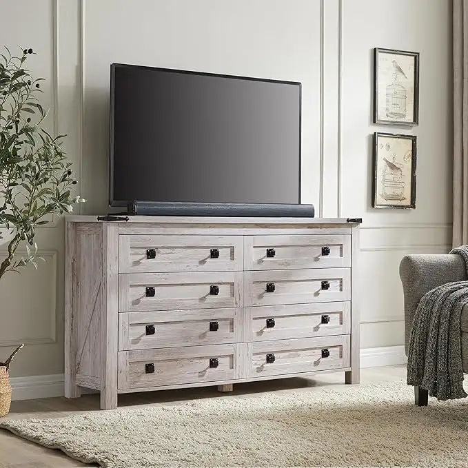 8-Drawer Rustic Barn Door Dresser with Metal Accents