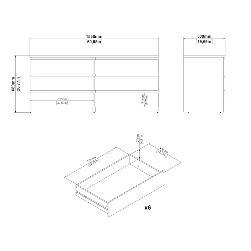 6-Drawer Low-Profile Double Dresser — Engineered Wood