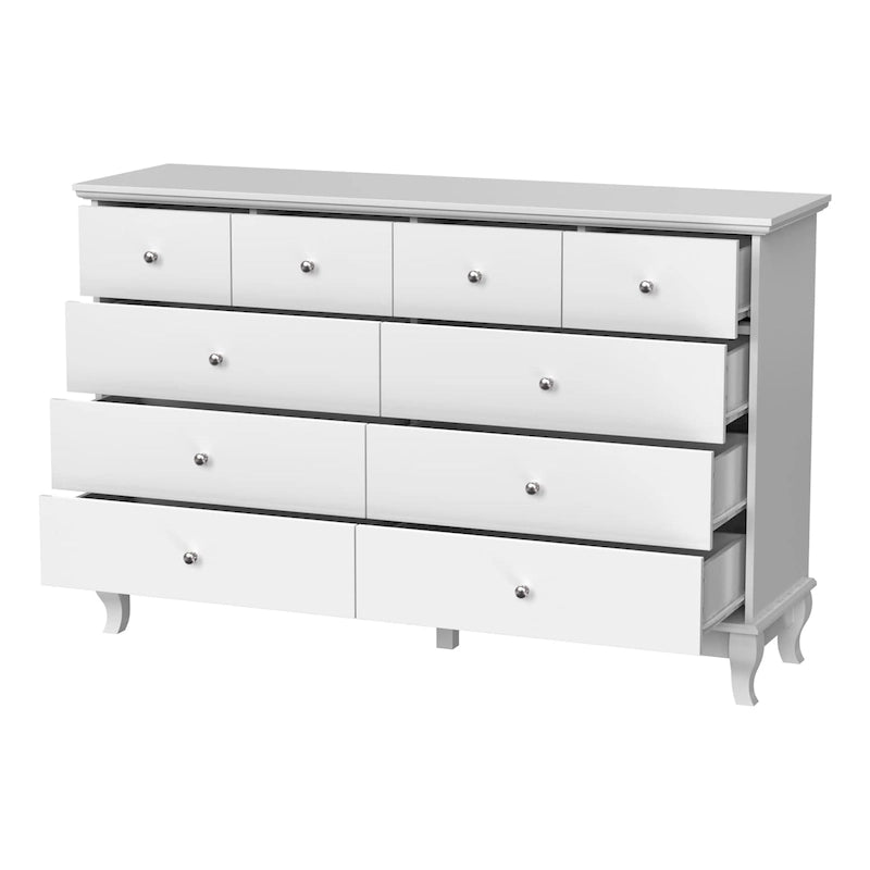 Wide 10-Drawer Double Dresser — Lacquer Finish with Metal Handles