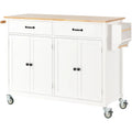 Kitchen Island Cart with Solid Wood Top & Locking Wheels
