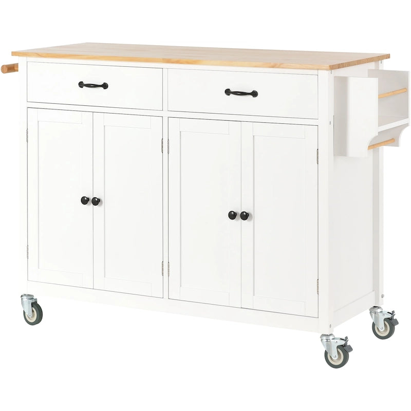Kitchen Island Cart with Solid Wood Top & Locking Wheels