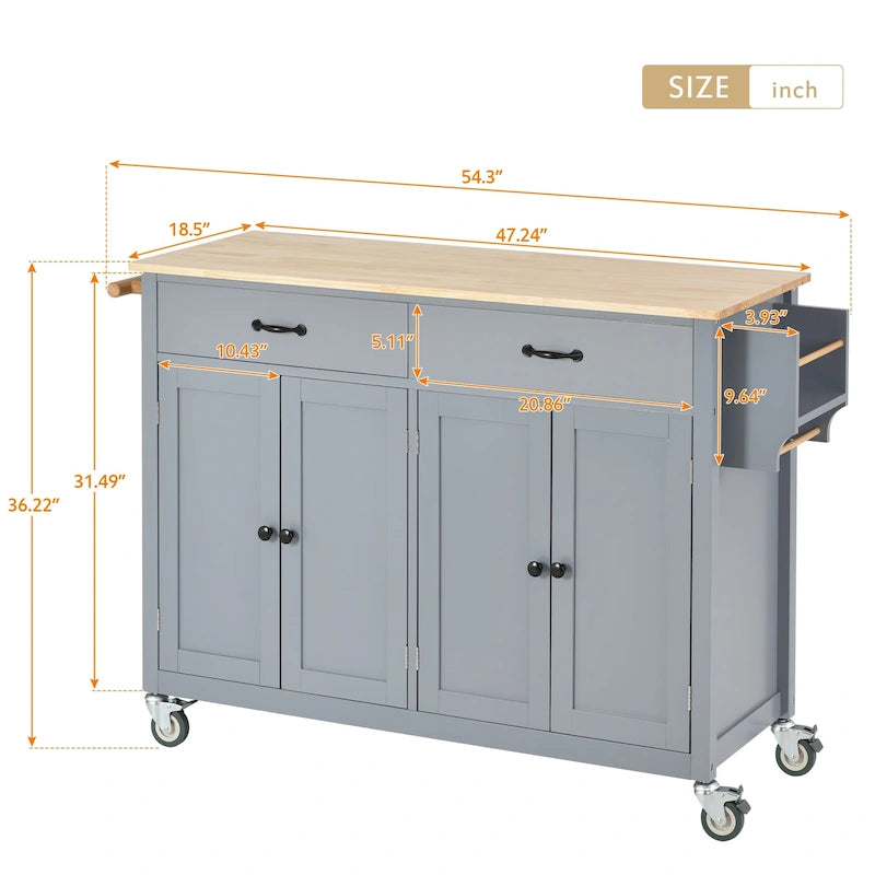 Kitchen Island Cart with Solid Wood Top & Locking Wheels