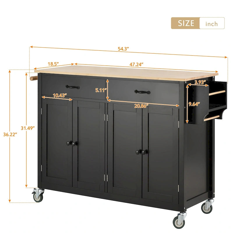 Kitchen Island Cart with Solid Wood Top & Locking Wheels