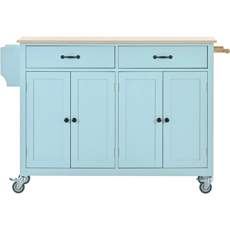 Kitchen Island Cart with Solid Wood Top & Locking Wheels