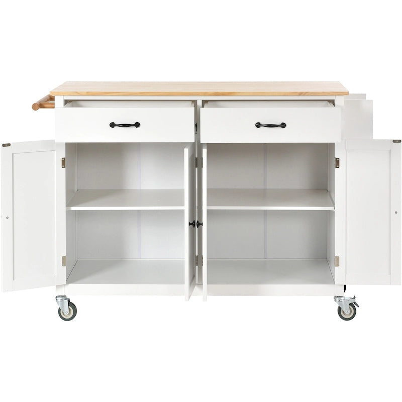 Kitchen Island Cart with Solid Wood Top & Locking Wheels