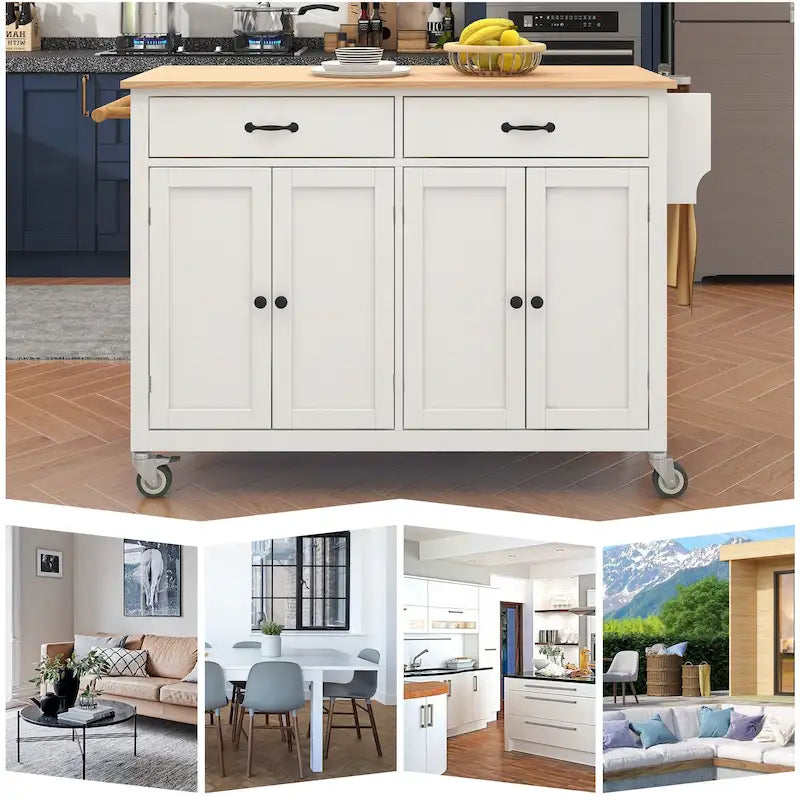 Kitchen Island Cart with Solid Wood Top & Locking Wheels