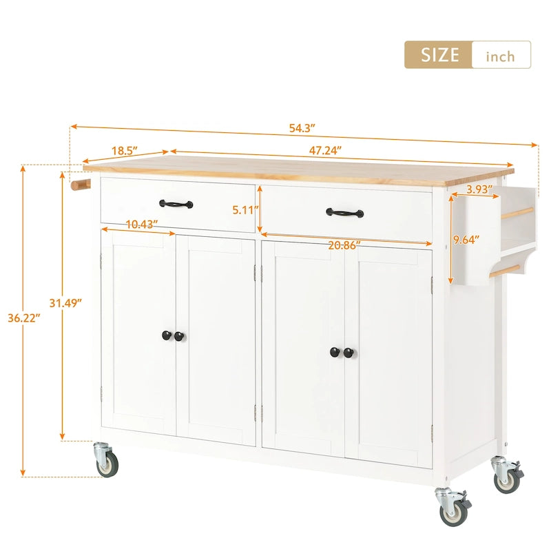 Kitchen Island Cart with Solid Wood Top & Locking Wheels