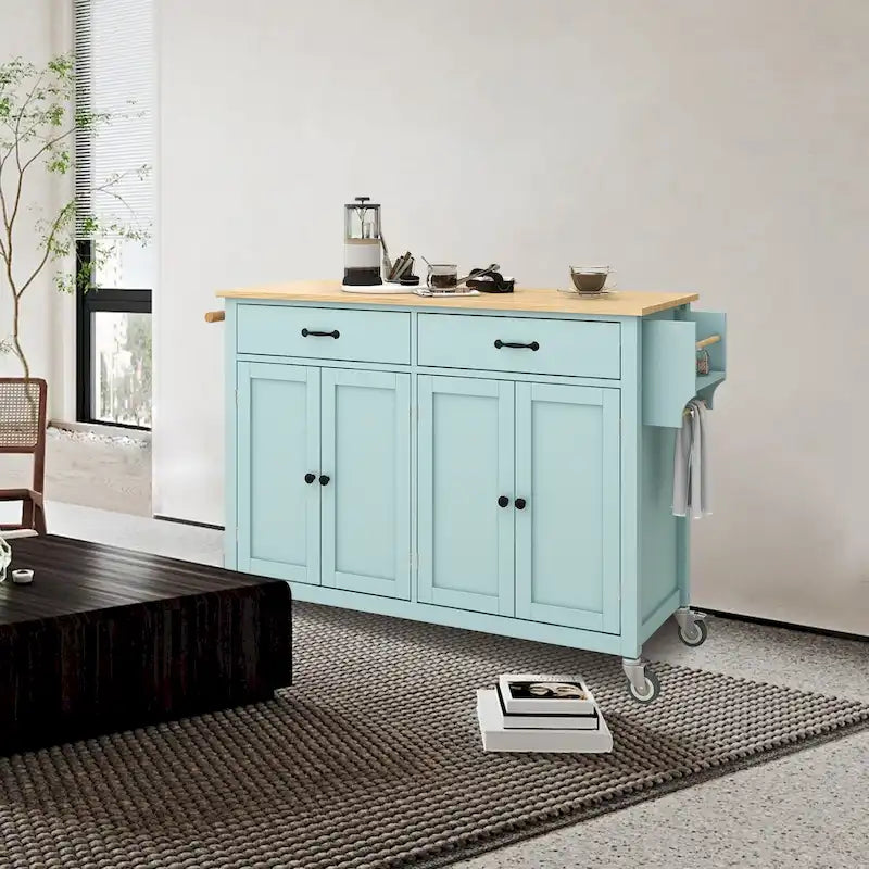 Kitchen Island Cart with Solid Wood Top & Locking Wheels