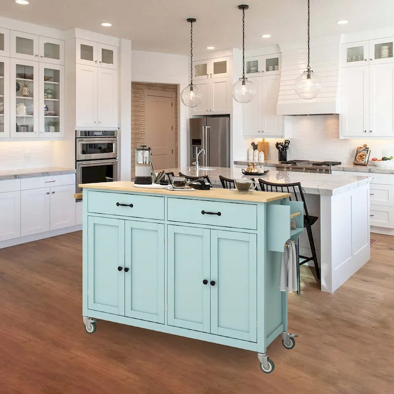 Kitchen Island Cart with Solid Wood Top & Locking Wheels