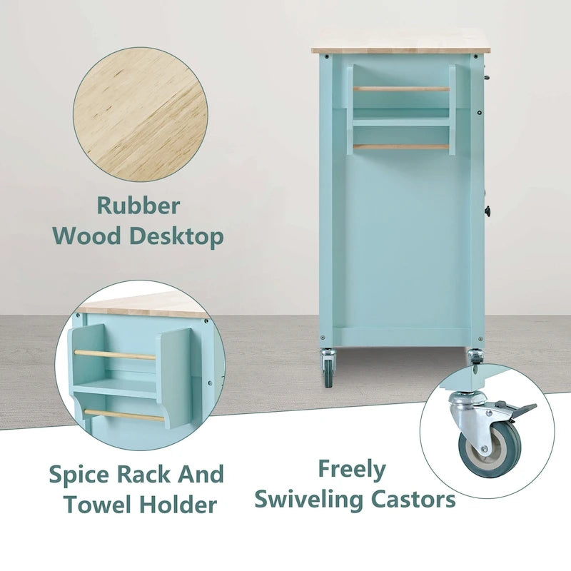Kitchen Island Cart with Solid Wood Top & Locking Wheels