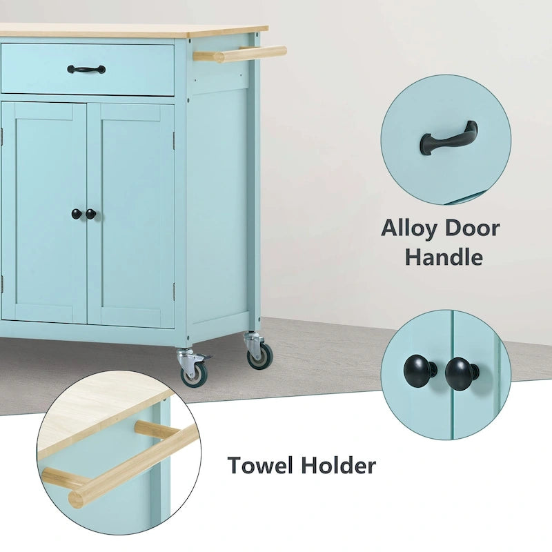 Kitchen Island Cart with Solid Wood Top & Locking Wheels