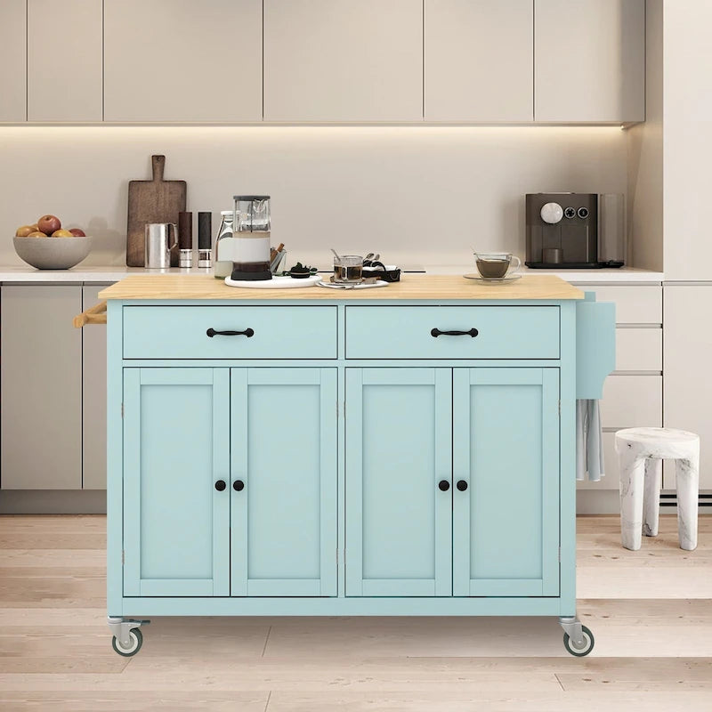 Kitchen Island Cart with Solid Wood Top & Locking Wheels