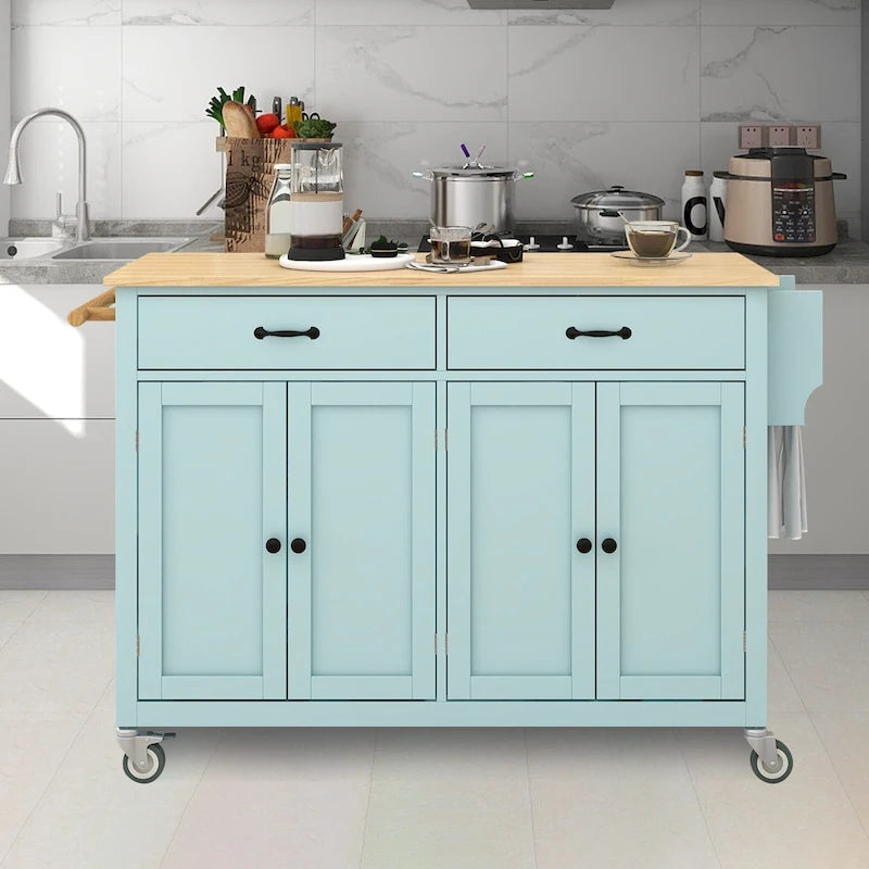 Kitchen Island Cart with Solid Wood Top & Locking Wheels