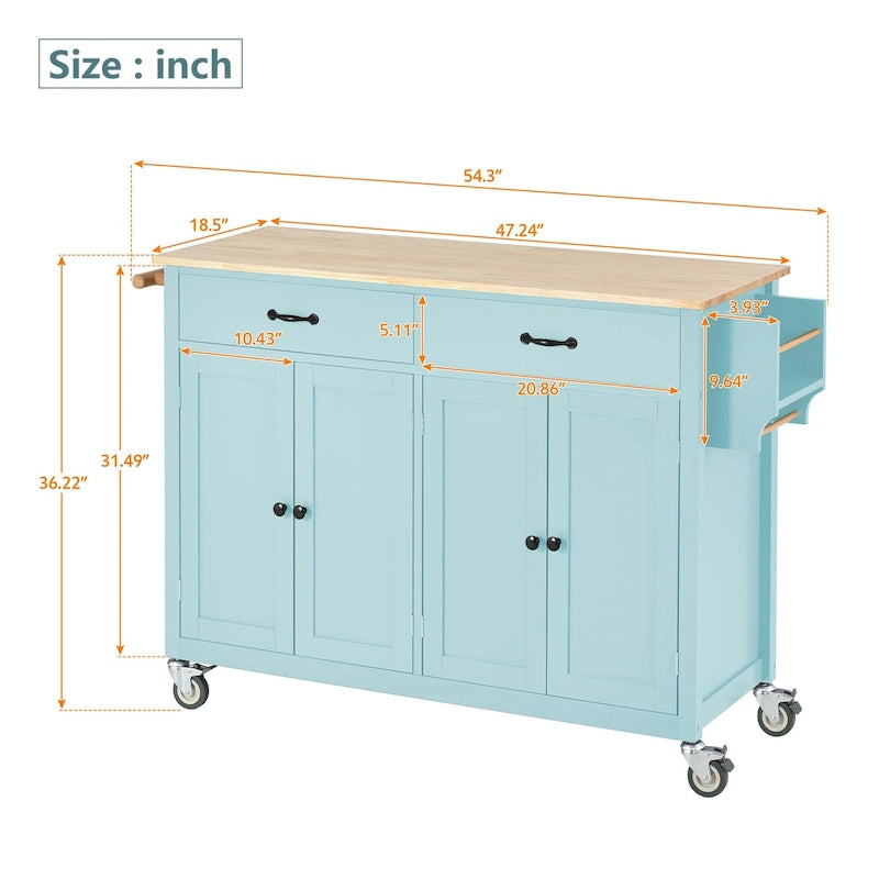 Kitchen Island Cart with Solid Wood Top & Locking Wheels