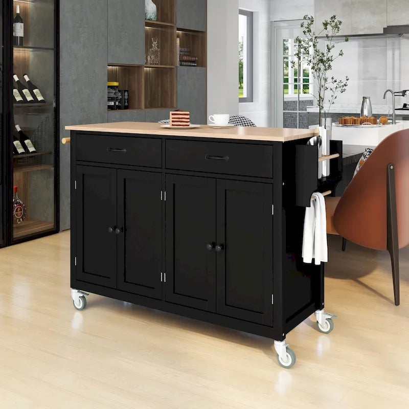 Kitchen Island Cart with Solid Wood Top & Locking Wheels