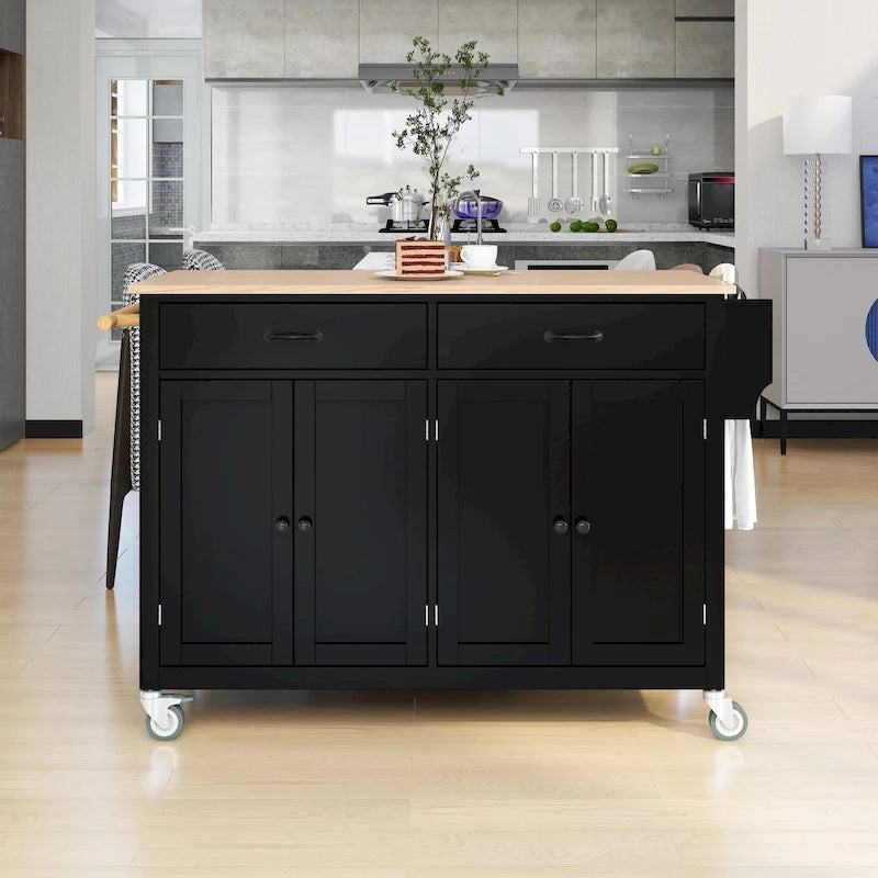 Kitchen Island Cart with Solid Wood Top & Locking Wheels