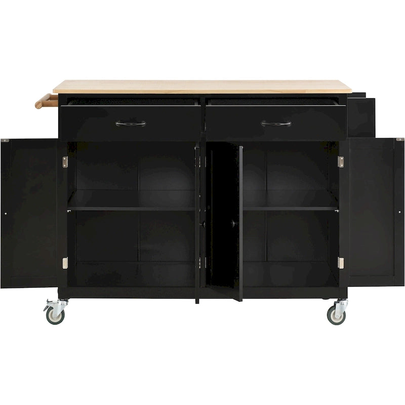 Kitchen Island Cart with Solid Wood Top & Locking Wheels
