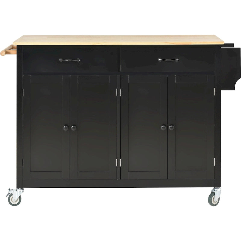 Kitchen Island Cart with Solid Wood Top & Locking Wheels