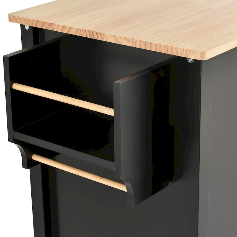 Kitchen Island Cart with Solid Wood Top & Locking Wheels