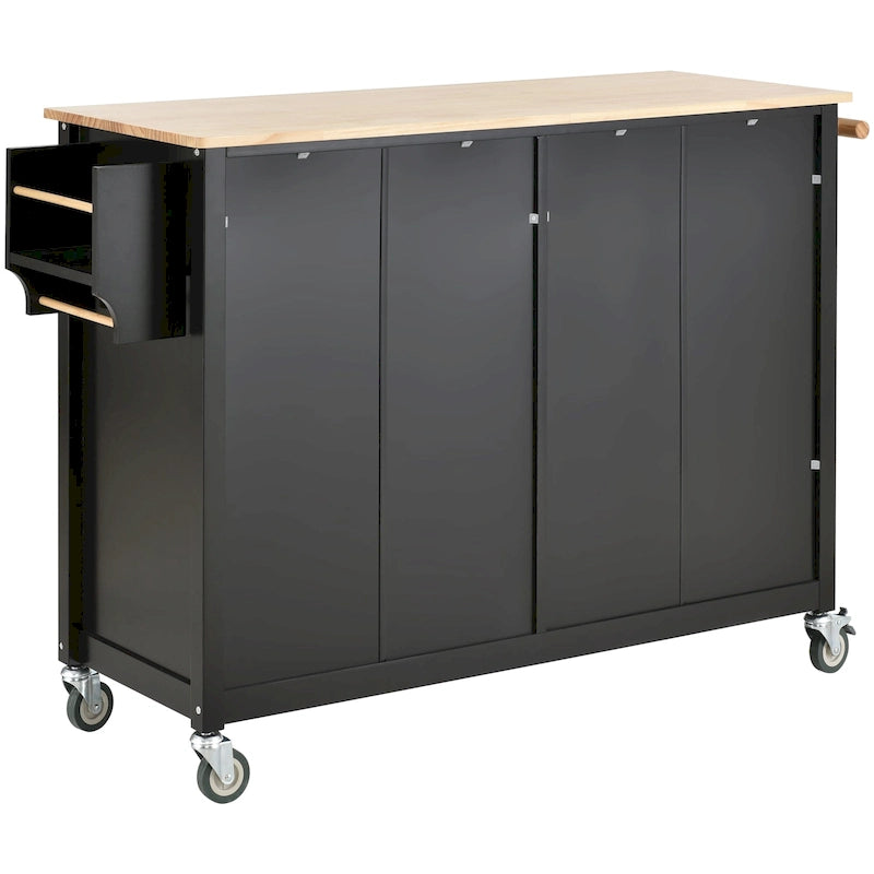Kitchen Island Cart with Solid Wood Top & Locking Wheels